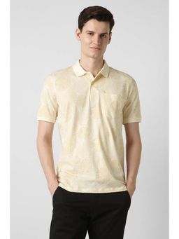 Peter England - Yellow Printed Cotton Blend Regular Fit Polo T-Shirt