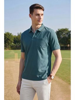 Peter England - Teal Solid Cotton Regular Fit Polo T-Shirt