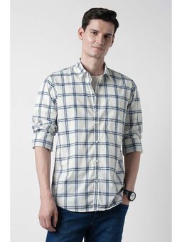 Peter England - White Checks Cotton Regular Fit Shirt