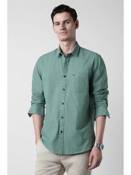 Peter England - Green Solid Cotton Blend Regular Fit Shirt