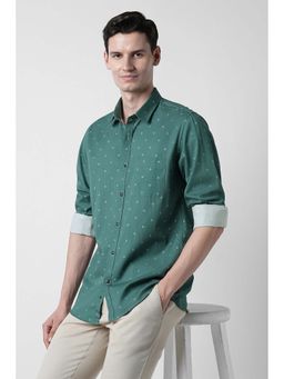 Peter England - Green Printed Cotton Regular Fit Shirt