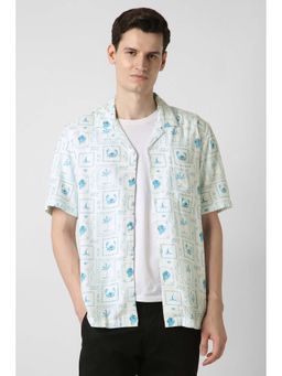 Peter England - White Printed Viscose Blend Regular Fit Shirt
