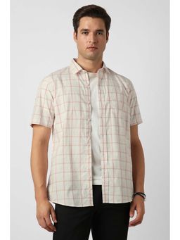 Peter England - White Checks Cotton Blend Regular Fit Shirt