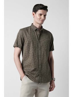 Peter England - Olive Printed Cotton Regular Fit Shirt