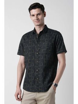 Peter England - Black Printed Cotton Regular Fit Shirt