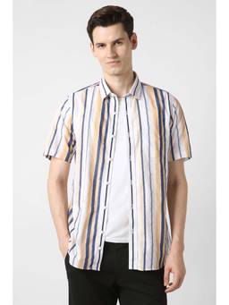Peter England - White Stripes Cotton Regular Fit Shirt