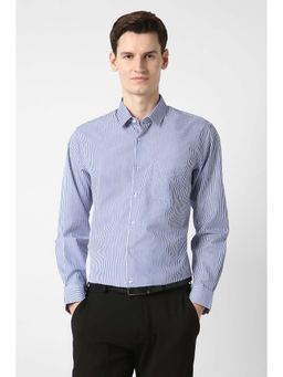 Peter England - Grey Stripes Cotton Blend Regular Fit Shirt