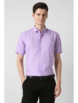 Peter England - Purple Self Design Cotton Blend Regular Fit Shirt