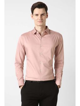 Peter England - Peach Solid Polyester Blend Regular Fit Shirt