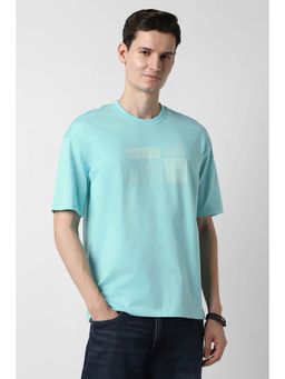 Peter England - Blue Printed Cotton Blend Regular Fit T-Shirt