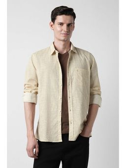 Peter England - Beige Printed Cotton Regular Fit Shirt