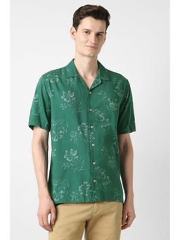 Peter England - Green Printed Viscose Blend Regular Fit Shirt