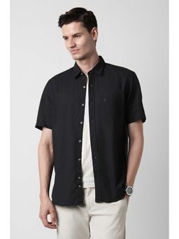 Peter England - Black Solid Cotton Regular Fit Shirt