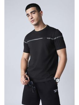Reebok - Black Printed Cotton Blend Regular Fit T-Shirt