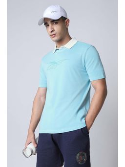 Reebok - Blue Printed Cotton Blend Regular Fit T-Shirt
