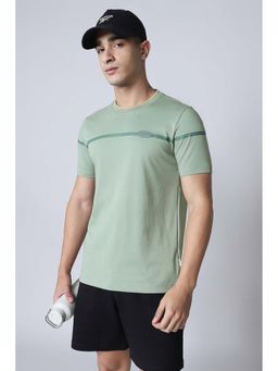 Reebok - Green Printed Cotton Blend Regular Fit T-Shirt