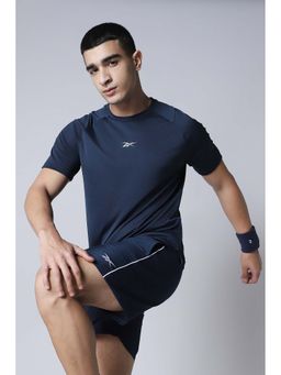 Reebok - Navy Blue Solid Polyester Blend Regular Fit T-Shirt