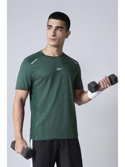 Reebok - Green Textured Polyester Blend Regular Fit T-Shirt