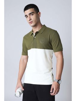 Reebok - Olive Colorblock Cotton Blend Regular Fit Polo T-Shirt