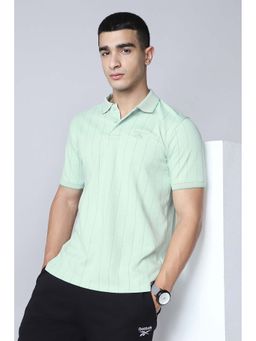 Reebok - Green Stripes Cotton Blend Regular Fit Polo T-Shirt