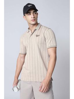 Reebok - Beige Stripes Cotton Blend Regular Fit Polo T-Shirt