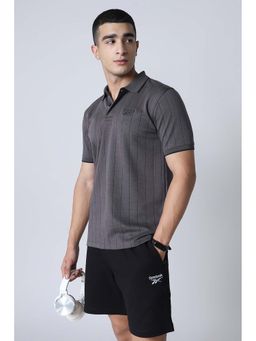 Reebok - Grey Stripes Cotton Blend Regular Fit Polo T-Shirt