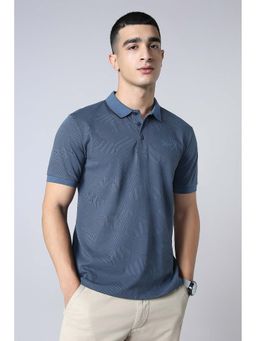 Reebok - Blue Printed Cotton Blend Regular Fit Polo T-Shirt