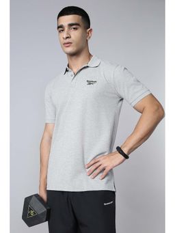 Reebok - Grey Solid Cotton Blend Regular Fit Polo T-Shirt