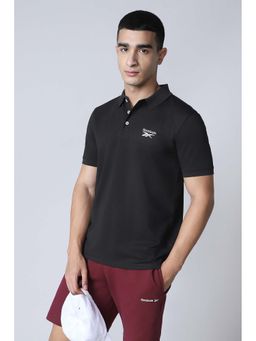Reebok - Black Solid Cotton Blend Regular Fit Polo T-Shirt