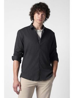 Van Heusen - Black Self Design Polyester Blend Regular Fit Shirt