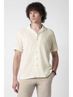 Van Heusen - Cream Self Design Cotton Blend Regular Fit Shirt