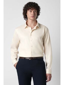 Van Heusen - Cream Solid Cotton Regular Fit Shirt
