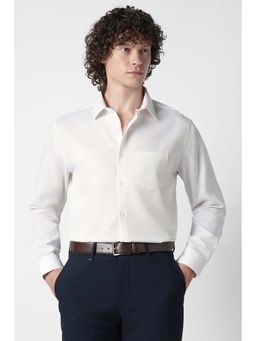 Van Heusen - White Self Design Cotton Regular Fit Shirt