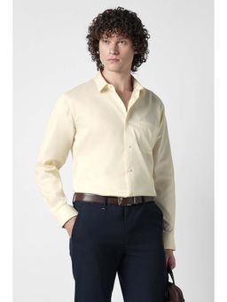 Van Heusen - Cream Solid Cotton Regular Fit Shirt