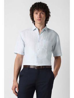 Van Heusen - Blue Self Design Linen Blend Regular Fit Shirt
