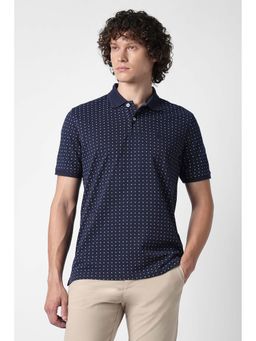 Van Heusen - Navy Blue Printed Cotton Blend Slim Fit Polo T-Shirt