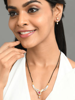 Fida - Wedding Luxurious Gold Plated Floral American Diamond Mangalsutra Set for Women