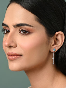 CLARA - Women 925 Silver Plated Blue Zirconia Elsa Solitaire Dangler Earrings