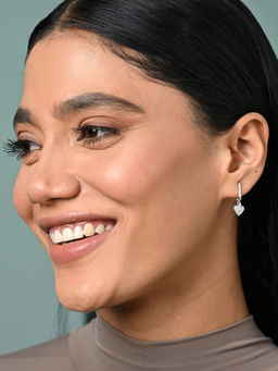 CLARA - Women 925 Silver Plated Zirconia Heart Dangler Drop Earrings