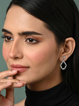 CLARA - Women 925 Silver Plated Zirconia Frida Studded Dangler Earrings