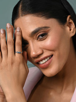 CLARA - Women 925 Silver Plated Adjustable Tonje Curved Blue Leaf Ring