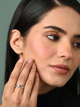 CLARA - Women 925 Silver Plated Adjustable Roisin Double Banded Solitaire Ring