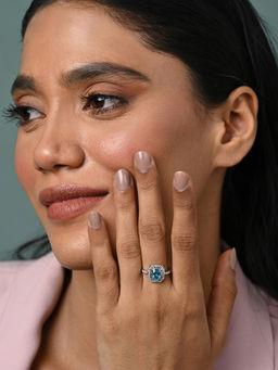CLARA - Women 925 Silver Plated Adjustable Carol Blue Topaz Solitaire Ring