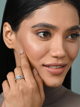 CLARA - Women 925 Silver Plated Adjustable Frida Statement Solitaire Ring