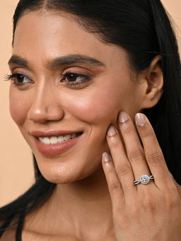 CLARA - Women 925 Silver Plated Adjustable Emery Designer Solitaire Ring