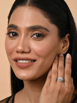 CLARA - Women 925 Silver Plated Adjustable Karla Solitaire Halo Ring