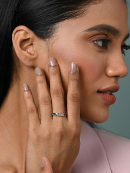 CLARA - Women 925 Silver Plated Adjustable Vera Minimal Green Ring