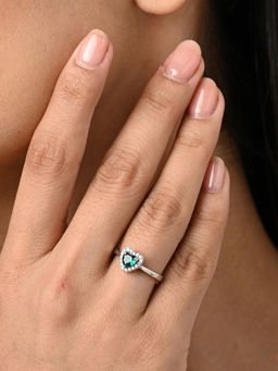 CLARA - Women 925 Silver Plated Adjustable Gretha Green Heart Solitaire Ring
