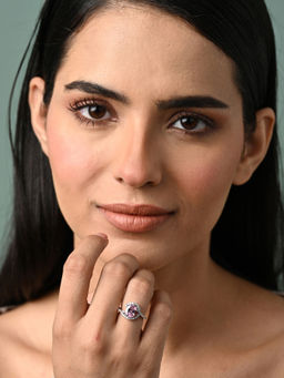 CLARA - Women 925 Silver Plated Adjustable Malin Pink Designer Solitaire Ring