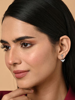 CLARA - Women 925 Silver Plated Swiss Zirconia Zeta Square Earrings